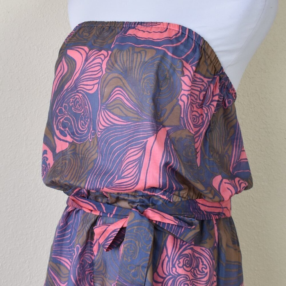 Tibi Strapless Summer Belted Romper Printed - M - Picture 4 of 11